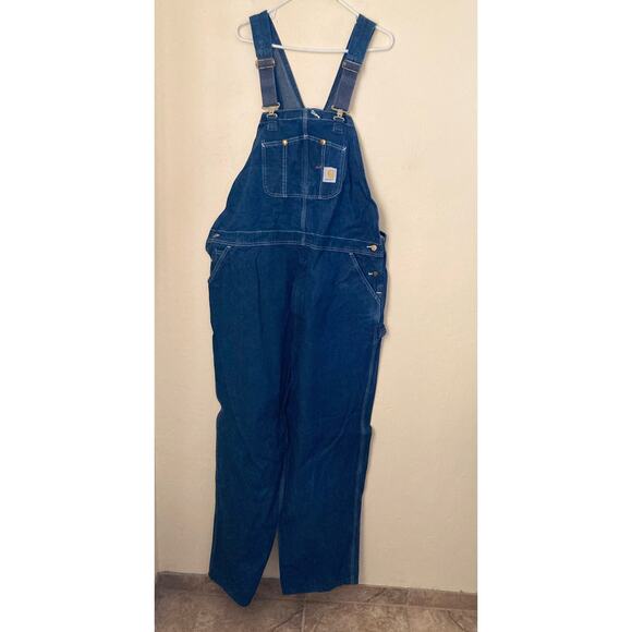 VTG Carhartt Men's Overalls Denim High Back Bib Size 48x34 Altered - Picture 2 of 9